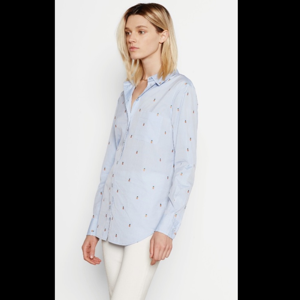 NWOT Equipment blue pineapple embroidered shirt